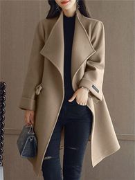 Charmingstrend automne d'hiver femme manteau mode tout-correspondant couleur solide couleur laine de laine épaisse manteau décontracté dames hors de veste lâche 231221
