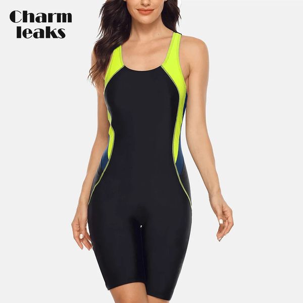 Charmleaks Femme Pro Sports Sports Athlete Athlète Sports Swimsuit Boyleg Beach Wear Colorblock Raceback Bathing Cuisse240408