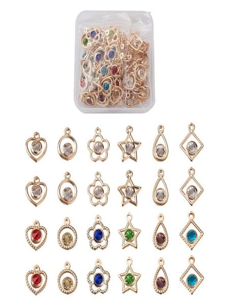 Dijes 1 caja de colgantes de aleación, conectores de eslabones con diamantes de imitación de cristal, oro claro para fabricación de joyería, collar de pulsera DIY 8199567