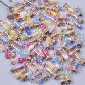 Charms 10/20/30 / 40pcs / lot Small Pearl Bling Sequin Glass Bottle Message Souhaiteur Pendante Mini Clear with Cork Charm Diy