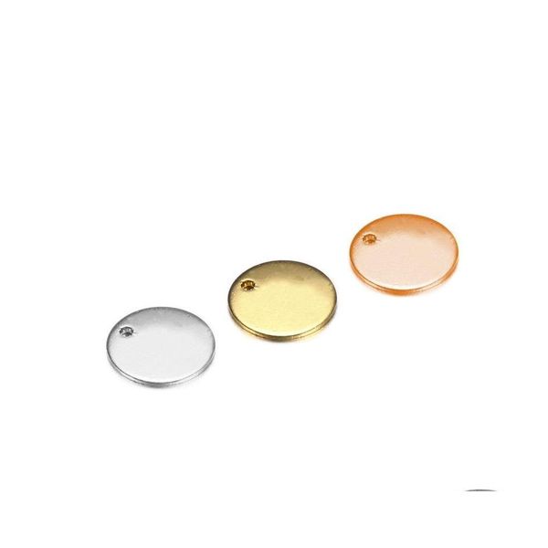 Charms 10 / 20mm en acier inoxydable Sier Gold Rose Couleur Forme ronde Stam Étiquette vierge Pendentifs pour faire des bijoux de collier 513 H1 Drop Deli Dhpzw
