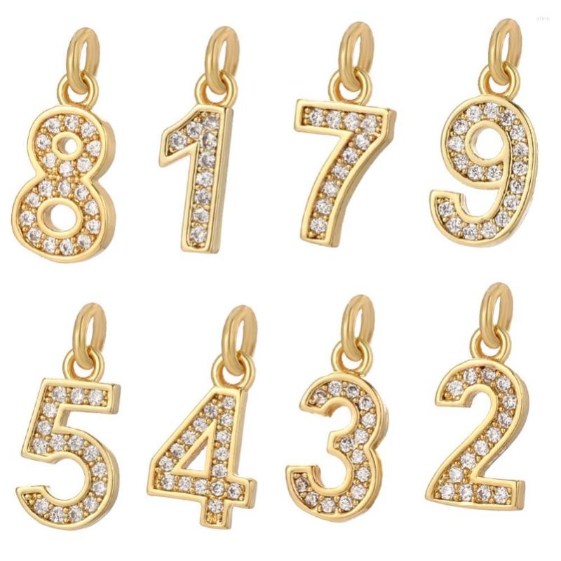 Encantos 10 algarismos arábicos 0-9 cor dourada para fazer jóias suprimentos cobre pave cz diy brincos colar pulseiras
