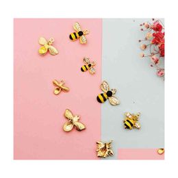 Charms 10 PCS Mooie Rhinestone Bee Email Hangers voor doe -het -zelf sieraden Accessoires vinden Earring goud kleur metaal insecten druppel leveren dhhnv