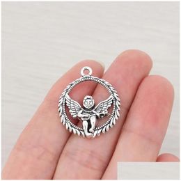 Charmes 10 X tibétain Sier musique ange pendentifs ronds pour bricolage Nekcklace Bracelet fabrication de bijoux résultats accessoires 30X25Mm goutte Deli Dhu59