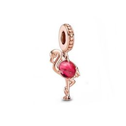 Charms 100 925 Sterling Sier Pink Murano Glass Flamingo Dange Charm Fit originele Europese charmel Bracelet mode bruiloft Egagement dhqgz