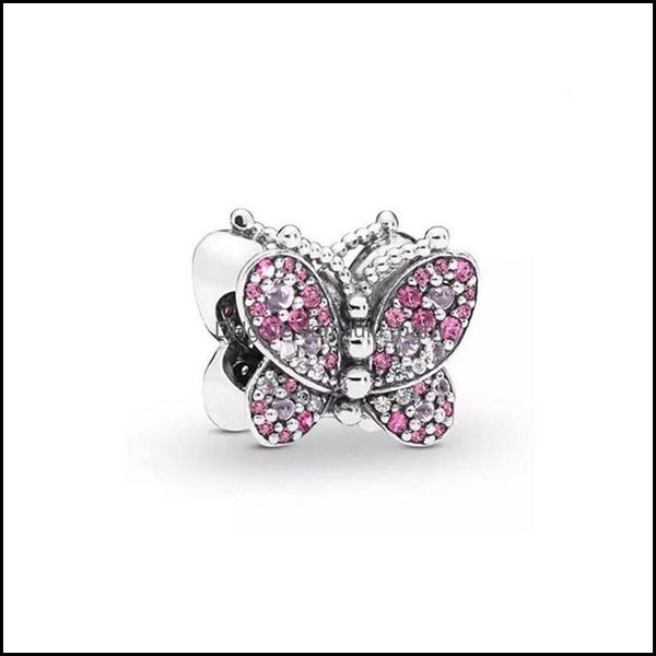 Charms 100% 925 Sterling Sier Pink Pave Butterfly Charms Bracelet Mode Femmes Mariage Fiançailles Bijoux Accessoires 2194 T2 Drop D Dhmx8