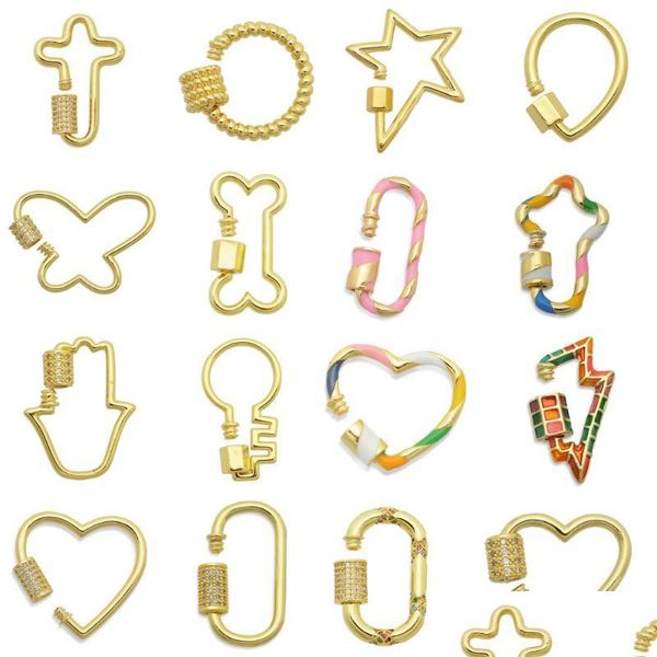 Charms 100 Laiton Cuivre Zircon Émail Coeur DIY Bijoux Fermoir Connecteur En Gros Clé Collier Faisant Croix Pendentif Étoile Dh1Yi