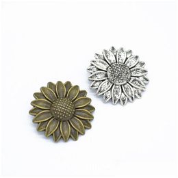 Encantos 100 Unids / lote Tamaño Grande 40X40Mm Girasol Colgante Diseño 3D Buenos Detalles Para Collar Entrega Directa 202 Dh9Hc