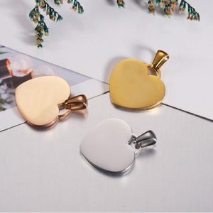 Charms 100% de acero inoxidable Corazón en blanco para grabado Rose Gold/Gold/Silver Color Metal Heart Charms High Polised Wholesale 20pcs