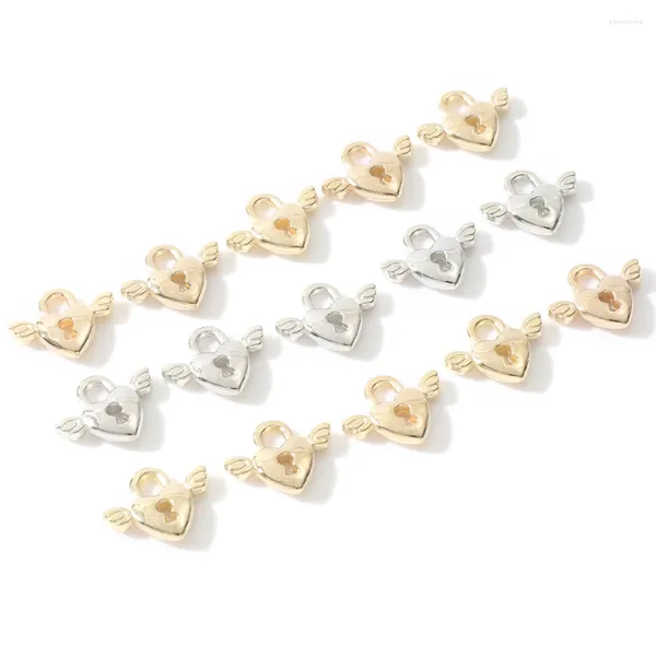 Charmes 100 pièces 12x15mm or argent couleur coeur serrure pendentif en plastique CCB pour charme fabrication de bijoux bracelet à bricoler soi-même collier boucle d'oreille