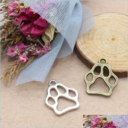 Charms 100 stcs Charms Dog Bear Paw 19x17mm Antiek maken Hanger Fit Vintage Tibetan Sier Diy armband ketting 441 T2 Drop Delivery Dhmee