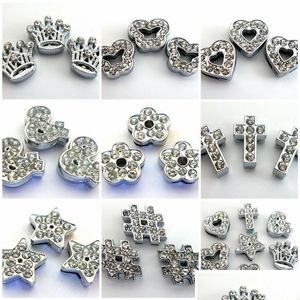 Charms 100 stcs/lot Clear FL Rhinestone zink schuifregelaar charmes diy accessoires Pet Collar polsband Keychain Heart Crown Cross Flower Star DHZM2