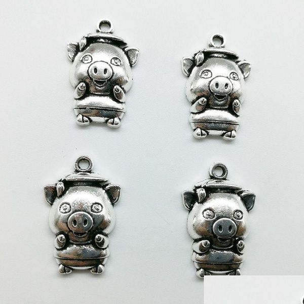 Charms 100pcs cochon animaux pendentifs rétro bijoux accessoires bricolage antique pendentif en argent pour bracelet boucles d'oreilles porte-clés 23x15mm goutte de dhgid