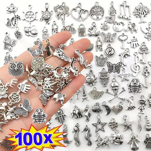 Charms 100pcs Tibetan Silver mixte Pendent Animaux Perles en forme de verrouillage pour les bijoux de bricolage Collier Bracelet Collier