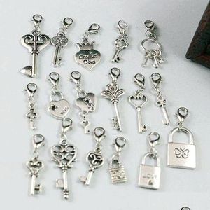 Charms 102pcs Antique Sier Mixte Coeur Couronne Serrure / Clé Dangle Perles Et Fermoir À Homard Bijoux De Bricolage 17 Style Drop Livraison Résultats C Dhbcn