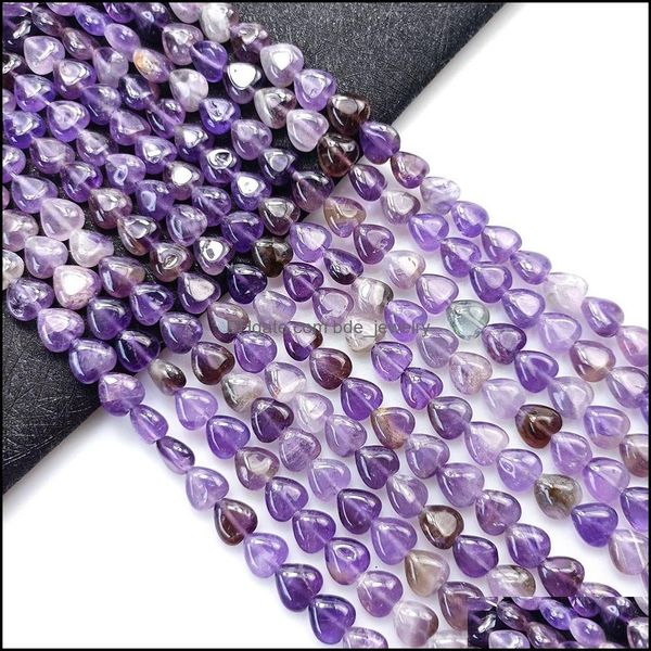 Charms 10Mm Straight Hole Heart Amethyst Natural Stone Charms Colgantes de cristal para hacer joyas Whosale Drop Delivery Dhseller2010 Dhuvp