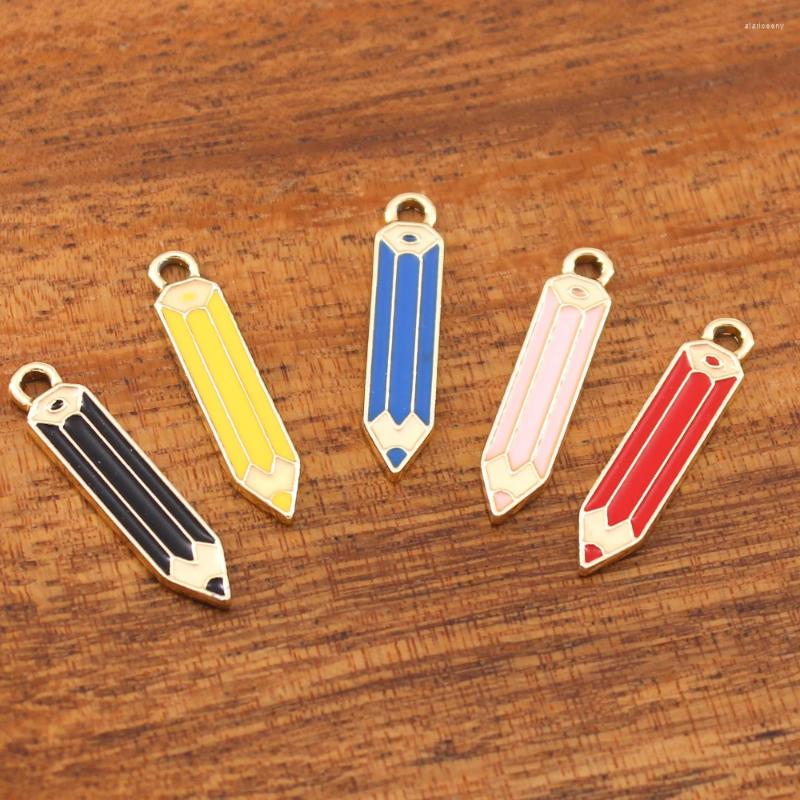 Charms 10pc Cartoon Crayon Pencil School Supplies Metal Enamel Pendant For Earring Necklace Keychain DIY Jewelry Making