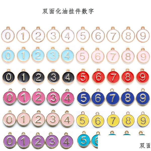 Charms 10pc / lot couleurs rond 0 - 9 numéro pendentif double face alphabet anglais accrocher pour bracelet collier bijoux faisant goutte livrer Dhxav