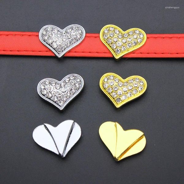 Dijes 10 pzas/lote agujero 10mm diamantes de imitación completos corazón diapositiva encanto Bling Diy apto para pulsera llaveros Collar de mascota