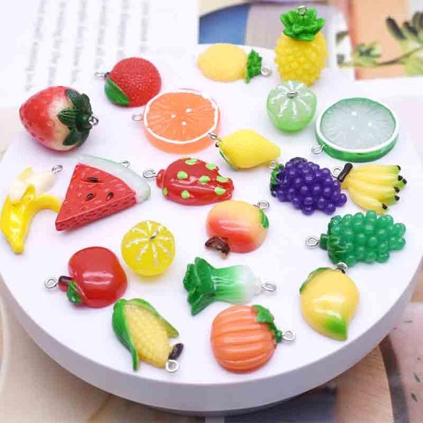 Dijes de 10 piezas de frutas variadas, plátano, Whatmalon, piña, limón, uva, accesorios de resina, colgantes, joyería hecha a mano, collar de pendientes DIY