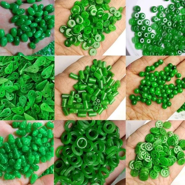 Dijes 10 piezas de cuentas de Jade verde Natural, pulsera artesanal, brazalete, joyería de jadeíta, accesorios de moda, amuleto, regalos para mujeres y hombres