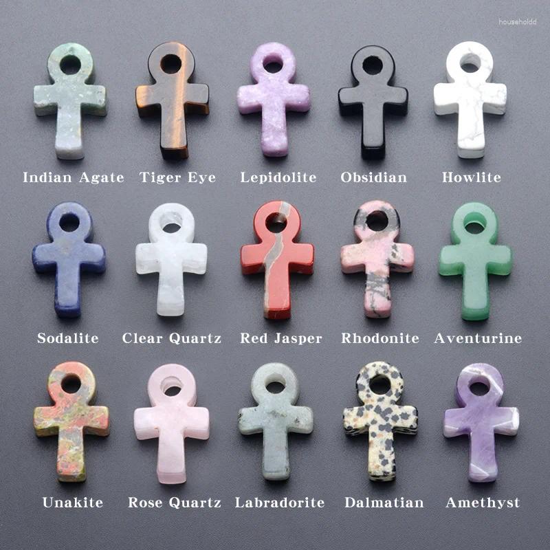 Charms 10pc Natural Stone Ankh Pattern Cross Pendant Religious Rune Life Talisman Ornament Divination Drop Jewelry Acc Making