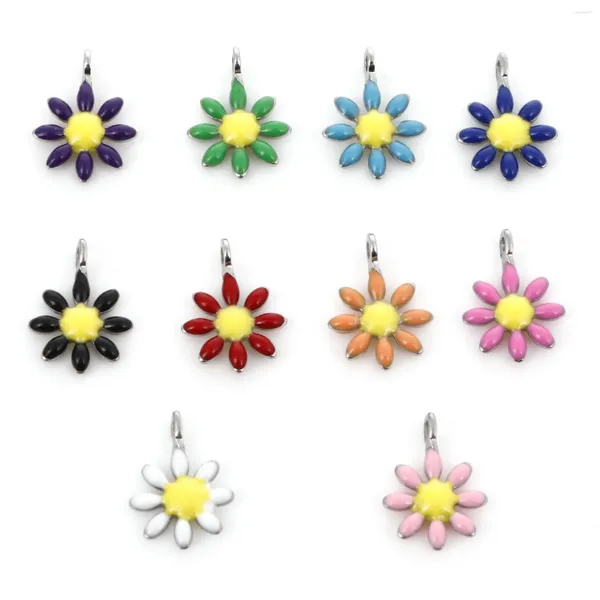 Charmes 10PC en acier inoxydable fleur colorée Double face émail flore Collection pendentifs boucle d'oreille bijoux faisant des résultats 10x7mm