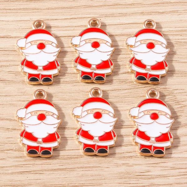 Dijes 10 Uds. 13x22mm esmalte de dibujos animados Navidad Papá Noel para fabricación de joyería DIY pendientes colgantes collar accesorios artesanales