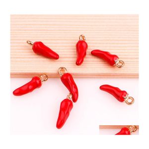 Dijes 10 Unids 17X5 Mm Aleación Esmalte Gota Aceite Chile Rojo Vegetal Inicio Colgante Dorado Hallazgos Para Diy Collar Accesorios Fabricación Deli Dh39W