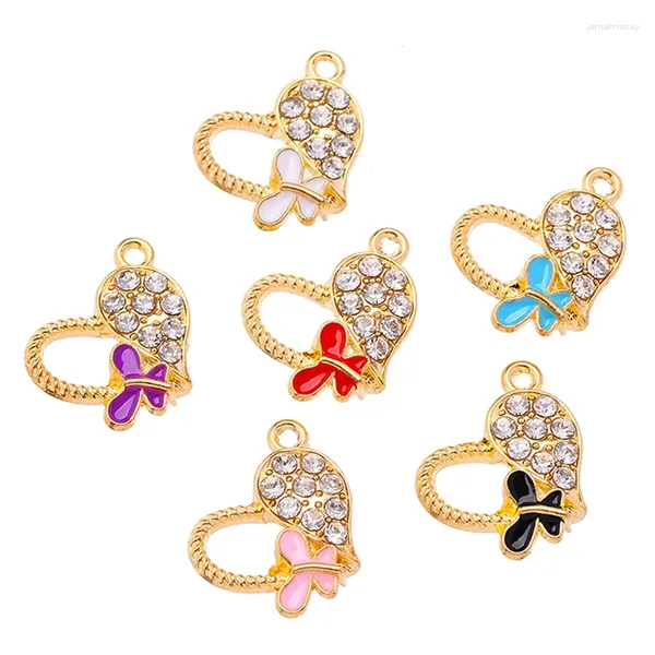 Encantos 10 Uds 18 15MM encantador corazón mariposa diseño esmalte Color aleación colgante encanto para mujeres pulsera DIY collar joyería regalo