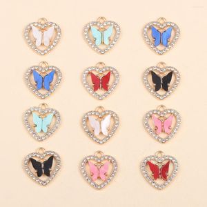 Charmes 10 pièces 18 18MM coloré acrylique papillon alliage Zircon coeur breloque pour femmes mignon collier bijoux à bricoler soi-même faisant boucles d'oreilles pendentif