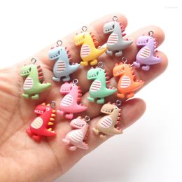 Encantos 10 Uds 20 24mm lindos dinosaurios Mini Animal colgante resina artesanía DIY joyería pulsera pendiente collar llavero fabricación de teléfonos
