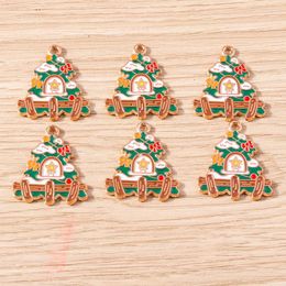 Dijes 10 Uds 21x24mm lindo esmalte árbol de Navidad para fabricación de joyería DIY pendientes colgantes collares pulsera hecha a mano artesanías regalos