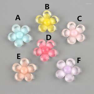 Charms 10pcs 24mm Cores Transparentes Resina Acrílica Primavera Flores Cameo Cabochões Ornamento Acessórios Enfeites Faça Você Mesmo