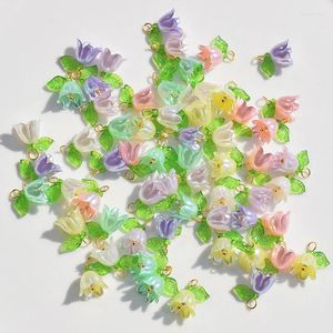 Charms 10 stcs Acryl Pearl Bell Orchids hanger stereoscopische bladbloem voor oorrang ketting sieraden maken elegante plantenpenda