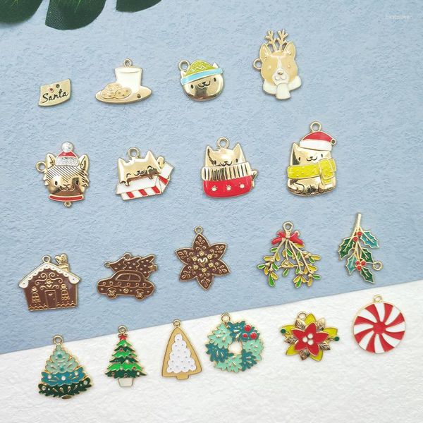 Dijes 10 Uds. De dijes de aleación de dibujos animados, árbol de Navidad, accesorios de joyería para cachorros, llavero DIY, colgante de collar esmaltado