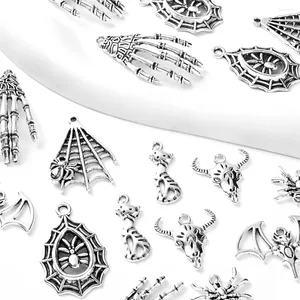 Encantos 10 Uds. Accesorios colgantes de aleación de Color plata antigua Animal telaraña hueso de murciélago para hacer joyas collar