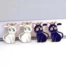 Breloques 10 pièces Anime lune chat émail métal mignon chats boucle d'oreille porte-clés pendentif fabrication bricolage dessin animé Pop bijoux accessoire