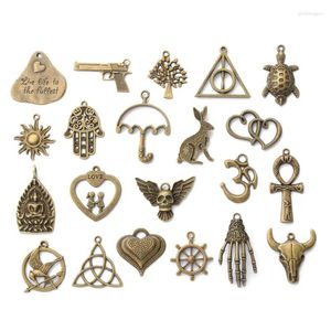 Breloques 10 pièces Antique Bronze rétro coeur arbre mains OM pendentif Animal perles connecteurs pour bracelet à bricoler soi-même collier fabrication de bijoux