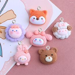 Dijes 10 Uds cabeza de animales de dibujos animados resina DIY pendiente pulsera llavero accesorios para hacer joyería conejo oso zorro oveja colgantes