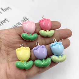 Charmes 10 pièces dessin animé plante tulipe fleur pendentif artisanat faisant des résultats bijoux faits à la main bricolage pour boucles d'oreilles collier C1223