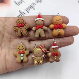Dijes 10 Uds. De hombre de jengibre de Navidad para hacer joyas, accesorios, colgante flotante de galleta de resina, pendientes Diy con parte posterior plana