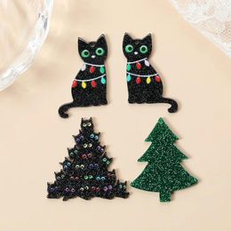 Breloques 10 pièces arbre de noël chat noir acrylique pendentif époxy pour collier boucle d'oreille bricolage accessoires de fabrication