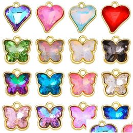 Charmes 10pcs colorf brillant cristal amour charme pendants papillon pour femmes boucles d'oreilles collier bracelet bricolage bijoux de fabrication de produits