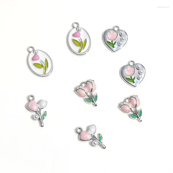 Breloques 10 pièces pendentif fleur de tulipe en émail coloré pour boucle d'oreille Bracelet collier idéal pour la fabrication de bijoux accessoire de bricolage
