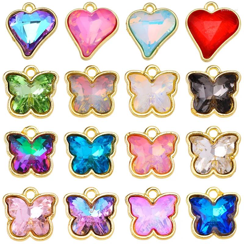 Charms 10st färgglad glänsande kristall kärlek charm fjäril hängen för kvinnors örhängen halsband armband diy smycken tillverkning leveranser