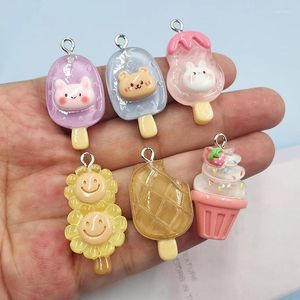 Charms 10 stuks schattige dieren konijn beer ijs hanger sieraden bevindingen DIY handgemaakte oorbellen sleutelhanger helder hars charme