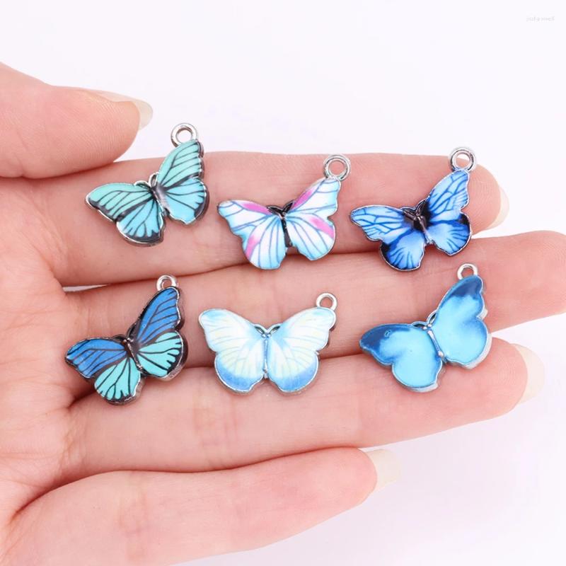 Charmes 10 pièces mignon émail papillon bleu pour la fabrication de bijoux fournitures boucles d'oreilles pendentifs collier accessoires bricolage artisanat en métal