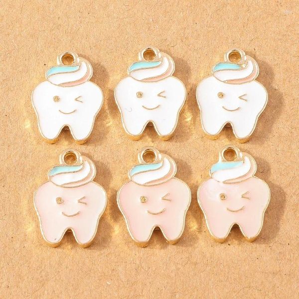 Dijes 10 Uds. Colgantes de dientes de dibujos animados esmaltados bonitos para hacer pendientes, collar, pulsera hecha a mano, accesorios de joyería DIY