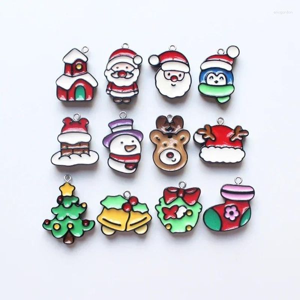 Encantos 10 Uds lindo Graffiti Navidad Santa muñeco de nieve ciervo árbol de Navidad casa colgante DIY pendientes collar pulseras fabricación de joyas